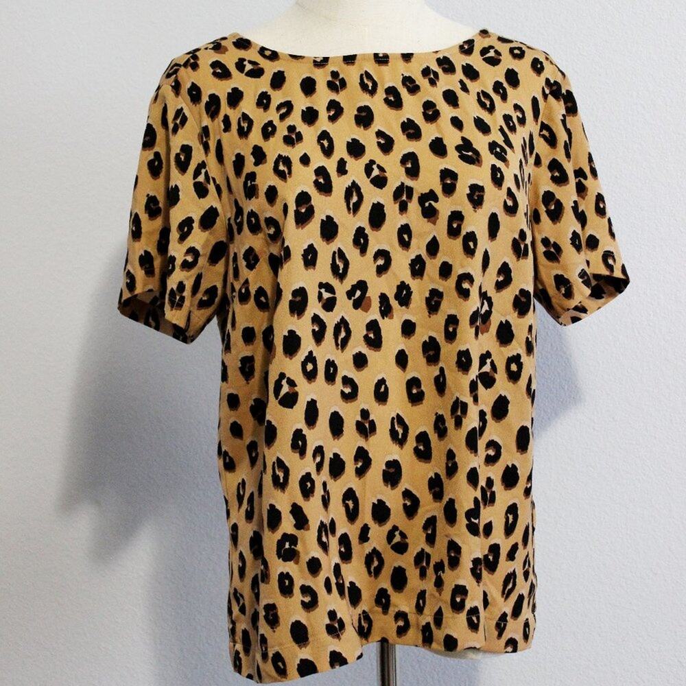 A New Day Womens S Blouse Short Sleeve Tan Cheetah Leopard Animal Print Small